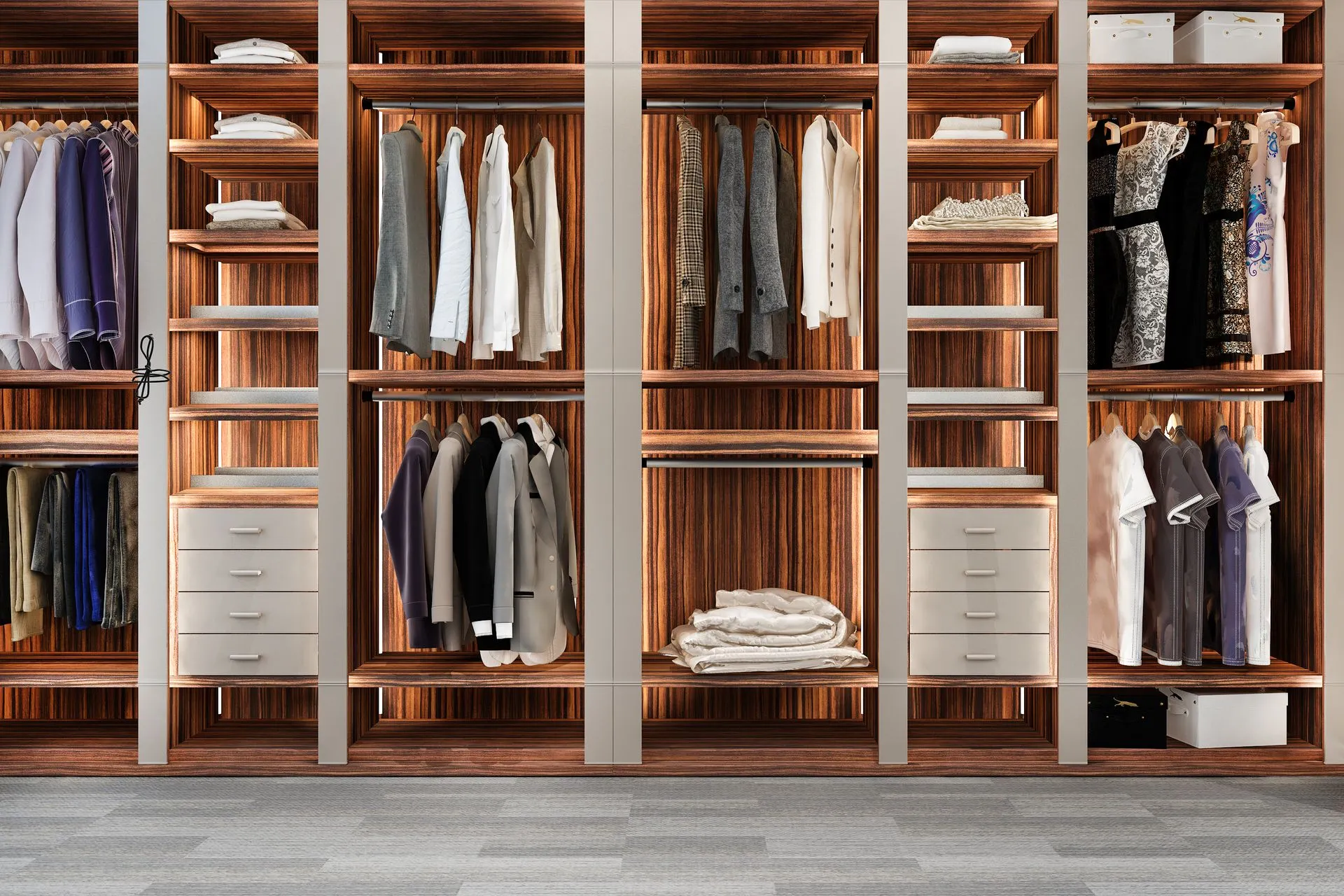 Dressing ouvert avec rangements sur mesure